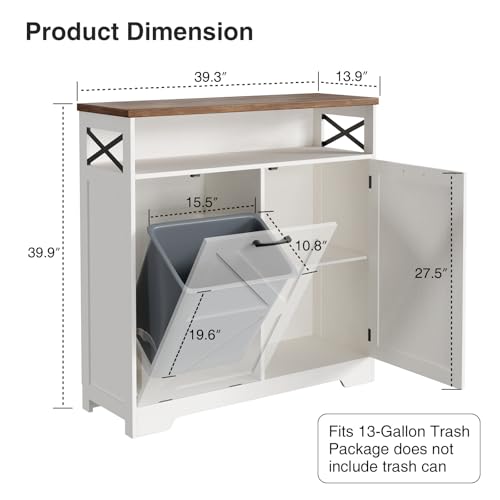Befrases Tilt Out Trash Can Cabinet for 13 * 1 Gallon Trash Can, Farmhouse Kitchen Island Cabinet with Adjustable Shelf for Hidden Laundry Basket, Dog Proof Garbage Can for Dining Living Room, White - color: Antique White, size: 1 x13 Gallons