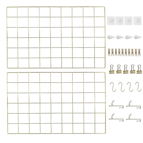 CIKLCIX Wire Wall Grid Panel Set of 2, Photo Display Board & Memo Board - color: Gold, size: 2 Pack