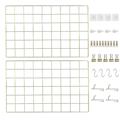 CIKLCIX Wire Wall Grid Panel Set of 2, Photo Display Board & Memo Board - color: Gold, size: 2 Pack