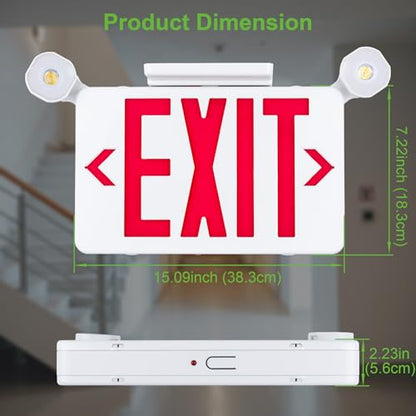 Gruenlich Exit Sign with Emergency Light, Battery Backup, 2 Pack - size: 2 Pack