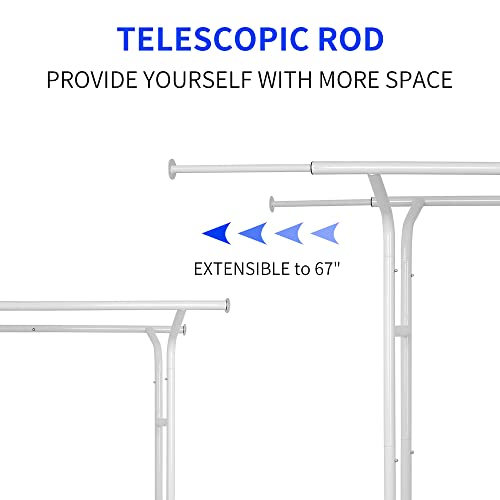 Fishat White 60" H Heavy Duty Double Rod Rolling Garment Clothes Rack - color: White
