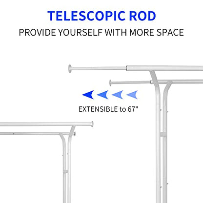 Fishat White 60" H Heavy Duty Double Rod Rolling Garment Clothes Rack - color: White