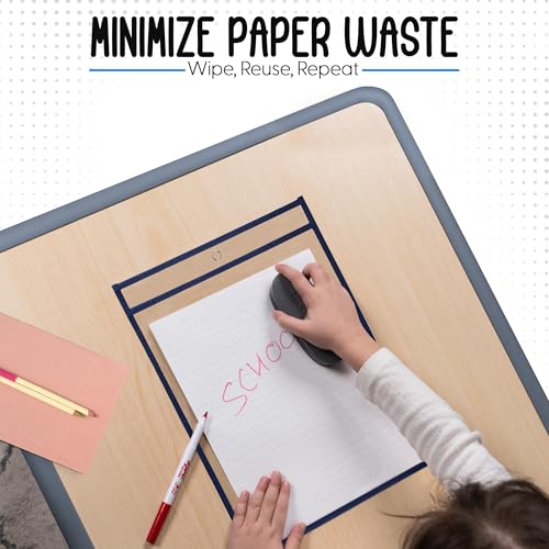Essex Wares - 6 Pack, Navy Blue Dry Erase Pockets, 10" Wide x 13.5" Tall - color: Navy Blue