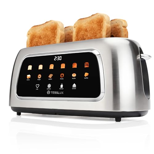 Tesslux 4 Slice Toaster, Touchscreen, 1.5" Long Wide Slot, 1300W, Sliver - color: sliver