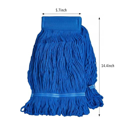 2 Pack Commercial String Mop Head Refill – Heavy Duty Loop-End Cotton Mop Head for Wet/Dry Cleaning, Fits Most Side-Loading Handles, Industrial & Home Use (Blue & Red)