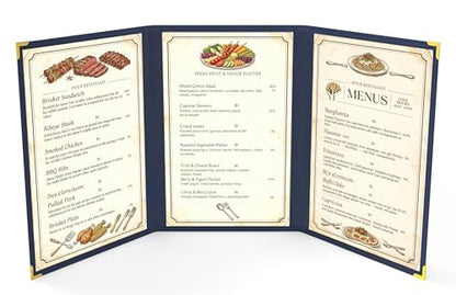10 Pcs Blue Menu Cover 8.5x14, 3 Page 6 View, Trifold, Crystal-Clear - color: blue, size: Trifold - 8.5" * 14"