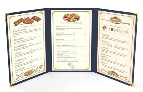 10 Pcs Blue Menu Cover 8.5x14, 3 Page 6 View, Trifold, Crystal-Clear - color: blue, size: Trifold - 8.5" * 14"