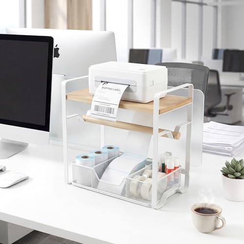 Label Holder for Thermal Printer - Sticker Roll Dispenser - Shipping Lable Holder for Rolls and FanFold Labels - Thermal Printer Stand for Home, Office, Small Business (Bamboo-White) - color: White