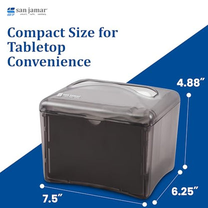 San Jamar Venue® Napkin Dispenser for Restaurant Tabletop, 200-250 Napkins, Mini Interfold, Black