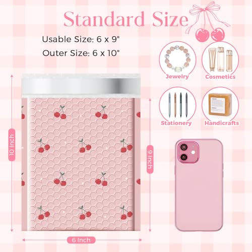 METRONIC Bubble Mailers 6x10 Inch 25 Pack Cute Padded Mailers Cherry Pink - color: Cherry, size: 6x10" 25PC