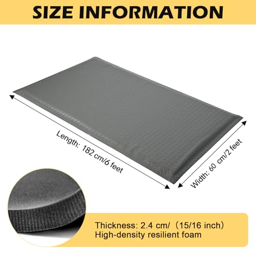 Anti Fatigue Mat 2x6 Ft 15/16" Thick Soft Sponge Ergonomic Mat - size: 71.7"L x 24.4"W x 0.9"Th