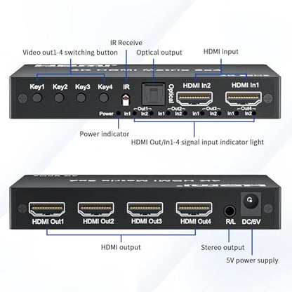 2 in 4 Out HDMI Matrix Switch, 4K Matrix HDMI 2.0 Video Switcher Splitter - size: 4K 2X4 Matrix with EDID