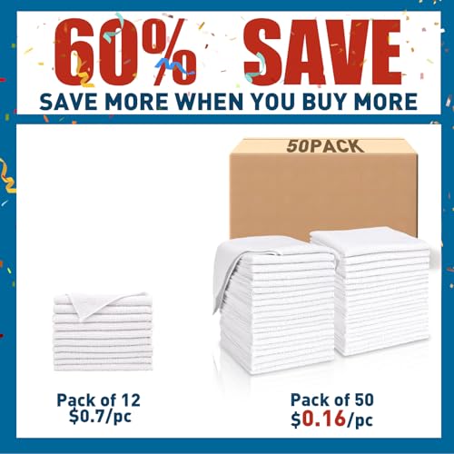 TEAWOO White Microfiber Towels- 50 Pack, Microfiber Cleaning Cloths Bulk - color: White, size: 50 Pack