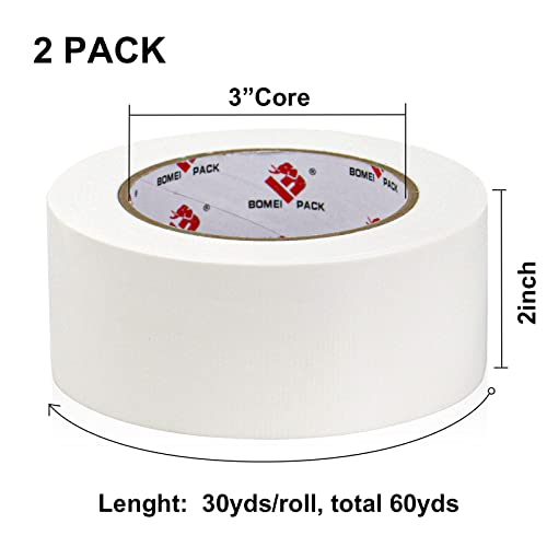 2 Pack Duct Tape Heavy Duty,9 Mil Thickness,2 Inches x 30 Yards,Strong Industrial Strength,Flexible,No Residue,Waterproof and Tear by Hand,Multi-Use for Indoor & Outdoor Repairs(White) - color: White