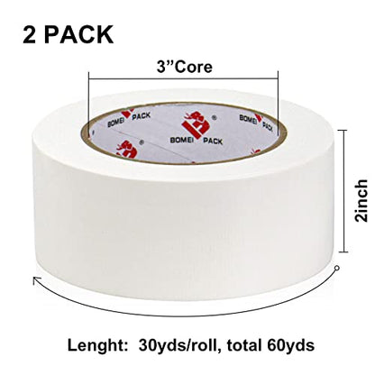 2 Pack Duct Tape Heavy Duty,9 Mil Thickness,2 Inches x 30 Yards,Strong Industrial Strength,Flexible,No Residue,Waterproof and Tear by Hand,Multi-Use for Indoor & Outdoor Repairs(White) - color: White