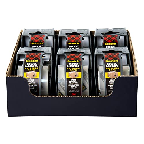 Scotch Box Lock Packing Tape,Clear,Extreme Grip Box Packaging Tape for Shipping and Mailing,1.88 in. x 22.2 yd.,6 Rolls with Dispensers,(Pack of 6) - size: 6 Rolls (Pack of 6)