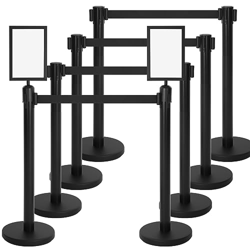 Therwen 8 Pcs Crowd Control Stanchions 8.2ft Red Retractable Belt - size: Black