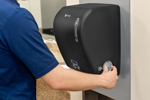 San Jamar Timeless Hands-Free Mechanical Paper Towel Dispenser, Black, Commercial Grade, Universal Roll Compatibility, Touchless Operation, for Bathrooms and Kitchens