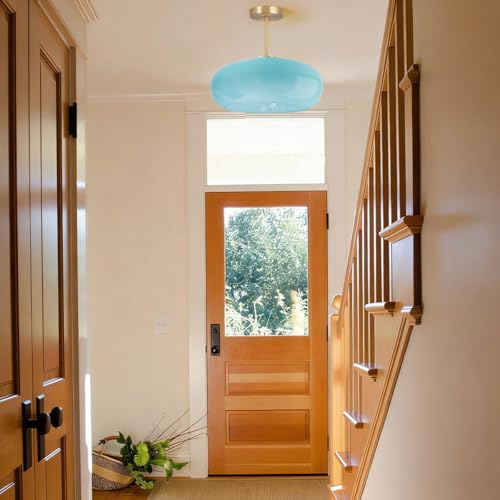 Blue Semi Mount Ceiling Light Fixtures Hallway 15.7″Round Dome Shade - color: 15.7″-Blue