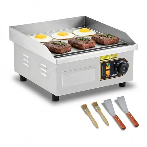 14” Commercial Electric Griddle, 120V 1750W Countertop Griddle, 120-570°F Adjustable Temp, Stainless Steel Electric Flat Top Grill with Removable Drip Tray for Restaurant/Kitchen/Home - size: 14inch