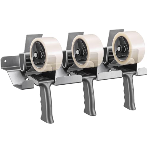 Pelopy Aluminum Wall Mount Tape Gun Holder Dispenser, Silver, 3 Roll Holder - color: Silver, size: 3 Roll Holder