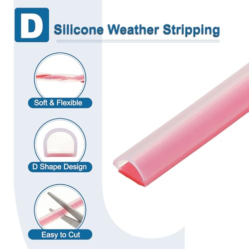 PATIKIL Silicone Weather Stripping Door Seal, 9.8 ft D Shape Weather Stripping Self Adhesive Door Seal Strip for Door Frame, Window Sealing, Large Gap, 25/64" Wx5/128 Tx1/5 H, Clear/Red - size: 9.8 ft Long, 25/64"Wx5/128"Tx1/5"H