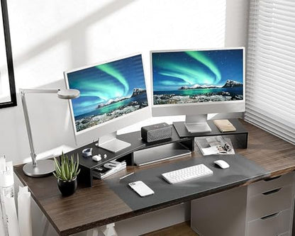 FITUEYES Dual Monitor Stand Riser, Adjustable Length and Angle, Black - color: Black