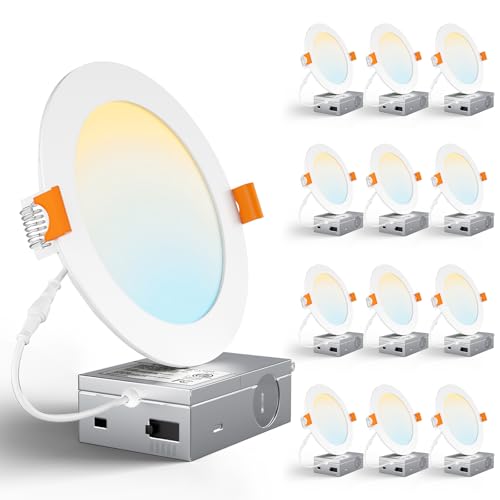 CHARKEE 12 Pack 6 Inch Ultra-Thin 5CCT LED Recessed Ceiling Light,Canless - color: ‎5000k/4000k/3500k/3000k/2700k - 5cct White, size: 6 inches 12 pack
