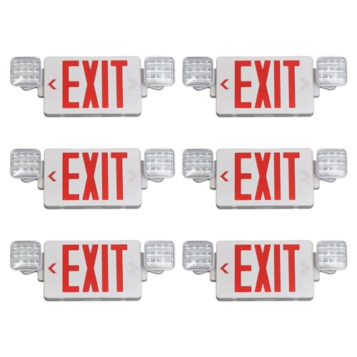Red LED Exit Sign Emergency Light Combo, UL Listed Battery Backup - color: Red, size: 6 Pack