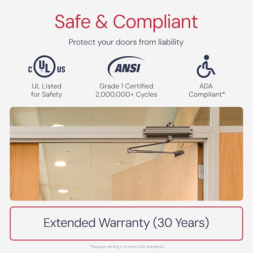 Lawrence Medium/Heavy Duty Door Closer Commercial Grade 1 - Surface-Mounted Commercial Automatic Door Closer with Adjustable 6-Speed Control and 3 Valves - Embassy Series LH5016 - style: Dark Bronze (DU)