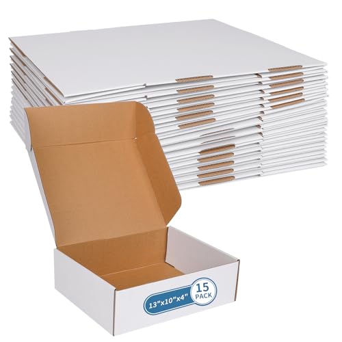 Fishat 13" x 10" x 4" White Corrugated Cardboard Shipping Boxes Set of 15 - size: 13" x 10" x 4"