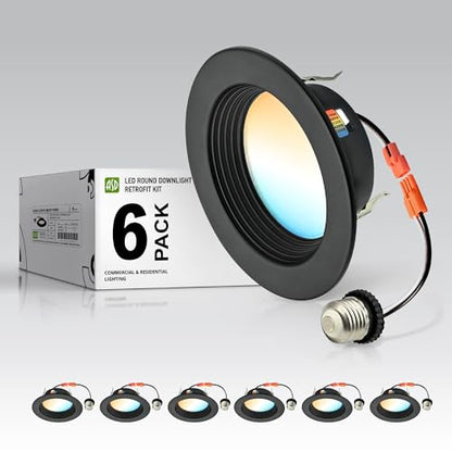 ASD 6 Pack Black 4 Inch Retrofit LED Recessed Light, 5CCT Wafer Lights - color: Black, size: 6 Pack