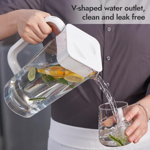 CURTA 2 Pack 2 Liters/68 oz Plastic Pitcher with Lid & Handle for Kitchen,ICED JUICE and Coffee Carafe Beverage Serveware, Acrylic Water Jug for Hot/Cold Drinks&lemonade - color: White & Orange