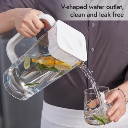 CURTA 2 Pack 2 Liters/68 oz Plastic Pitcher with Lid & Handle for Kitchen,ICED JUICE and Coffee Carafe Beverage Serveware, Acrylic Water Jug for Hot/Cold Drinks&lemonade - color: White & Orange