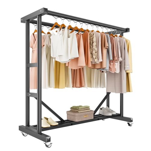 Stainless Steel Rolling Clothes Rack, 55 Inch Large Size, 700 LBS Capacity - color: Black