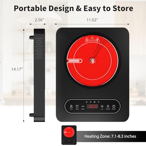 GIHETKUT Single Burner Electric Cooktop,110V 1800W Electric Stove Top with LED Touch Control,10 Power Levels, 4 hTimer, Safety Lock,single electric burner Overheat protection - size: single stove top