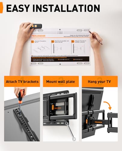 Perlegear Full Motion TV Wall Mount for 42–86 inch TVs up to 132 lbs - size: Fits 42-86" TVs / Max 16" Wood Stud