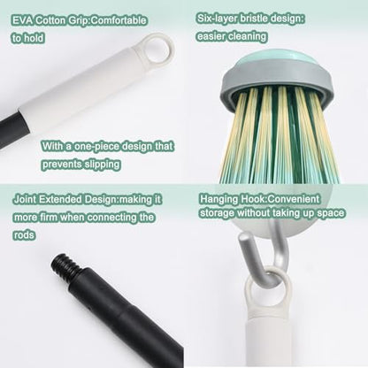 Indoor Broom Soft Bristle Brooms - Brooms for Sweeping Indoor Pet Hair, House Broom for Cleaning Hardwood, Tile, and Decking Surfaces Across.（Green）