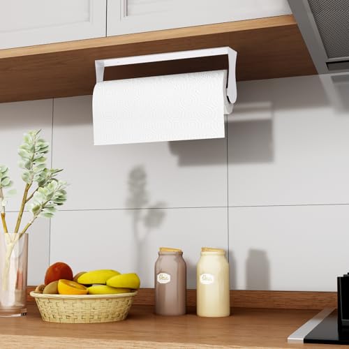Paper Towel Holder Under Cabinet, Wall Mount,Adhesive or Drilling, White - color: White