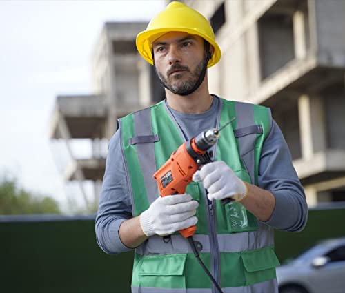Dazonity High Visibility Safety Vest with Multi Pockets and Zipper, 10 Pcs, Reflective Strips, Fit for Men & Women, Work, Construction,Cycling, Runnning, Surveyor, Volunteer (Greeen-2XL) - color: Greeen-2xl