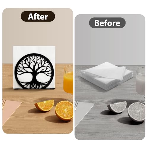 MSJGA Napkin Holder for Table, Standing Napkin Dispenser Outdoor Farmhouse Black Cocktail Napkin Holders for Kitchen Coffee Shop Dining Room (6"x 1.7"x 4.9") - size: Cocktail Napkin 6x6" - Tree