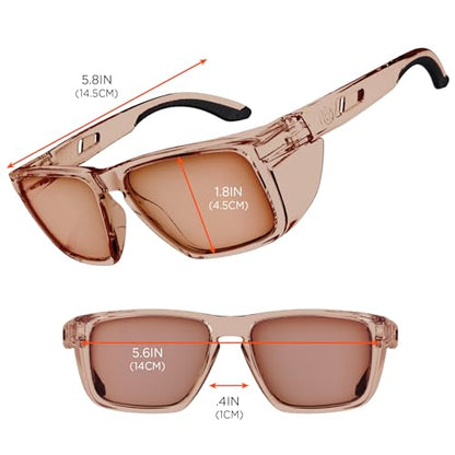Ergodyne Skullerz SIXTEN Safety Glasses with Side Shields, Anti Fog + Anti Scratch, ANSI z87.1 with Protective Microfiber Bag - color: Tan Lens