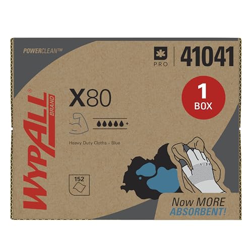 WypAll PowerClean X80 Heavy Duty Cloths, Brag Box, 152 Towels, Blue (41041)