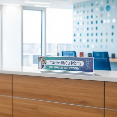 Marketing Holders 8" x 2" Name Plate Clear Desk Sign Holder Bottom Load Menu Pricing Deli Countertop Expo Event Sign Display Stand