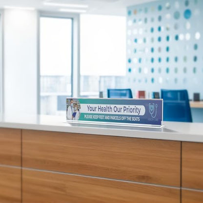 Marketing Holders 8" x 2" Name Plate Clear Desk Sign Holder Bottom Load Menu Pricing Deli Countertop Expo Event Sign Display Stand