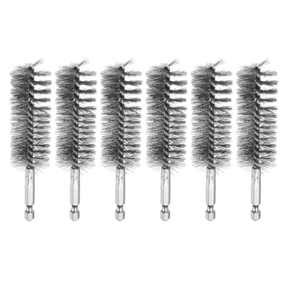 HARFINGTON 6Pcs 304 Stainless Steel Bore Brush 28mm Dia 4.5" Long Cleaning Twisted Wire Brush with Handle 1/4" Hex Shank for Tubes Ports Bearings, Silver - size: 28mm