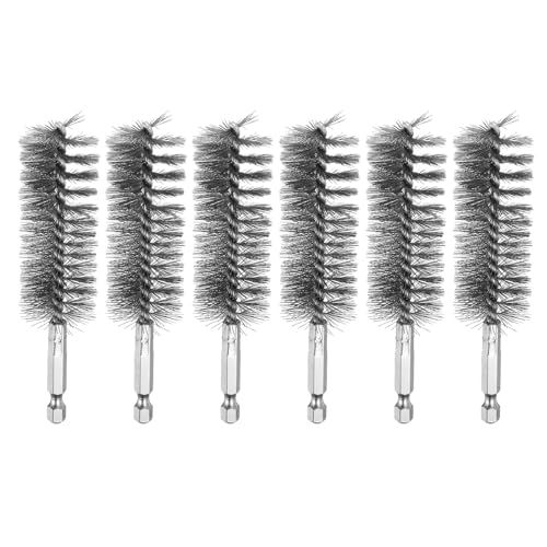 HARFINGTON 6Pcs 304 Stainless Steel Bore Brush 28mm Dia 4.5" Long Cleaning Twisted Wire Brush with Handle 1/4" Hex Shank for Tubes Ports Bearings, Silver - size: 28mm