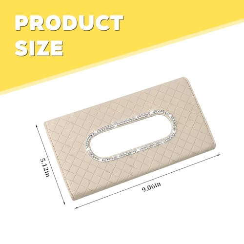 Bling Car Visor Tissue Holder, Crystal Rhinestones Vehicle Sun Visor Hanging Napkin Organizer Case with Ergonomic Take Out Port, Automotive Interior Tissue Dispenser, Universal Fit (Beige) - color: Beige