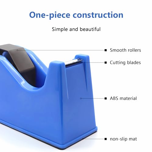 Tape Dispenser, Heat Press Tape Dispenser, Desk Heat Tape Dispenser 6.3 x 2.5 x 3.4 Inch, Holder Fits 1" and 3" Core,Nonskid Base Weighted Desktop Tape Dispenser (Blue) - color: Blue