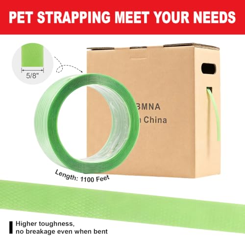 PET Packaging Strapping 5/8" x0.034" x1100 ft Polyester Coil Roll Only - color: Green, size: C-PET 5/8"x1100'